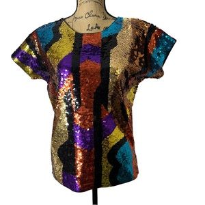 Diani Multi- Color‎ Sequin Short-Sleeve Blouse Vintage
